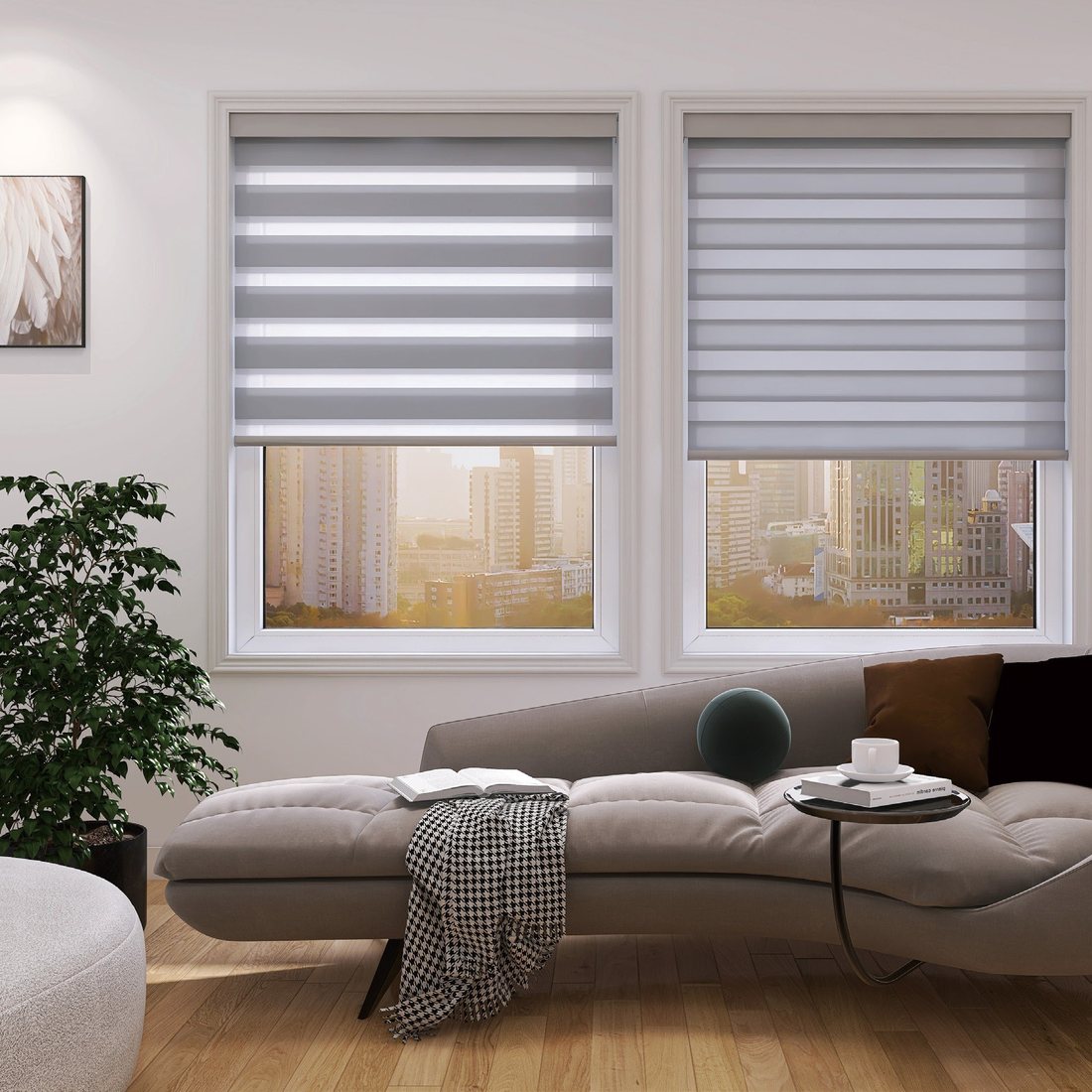 Zebra blinds dressed at the window