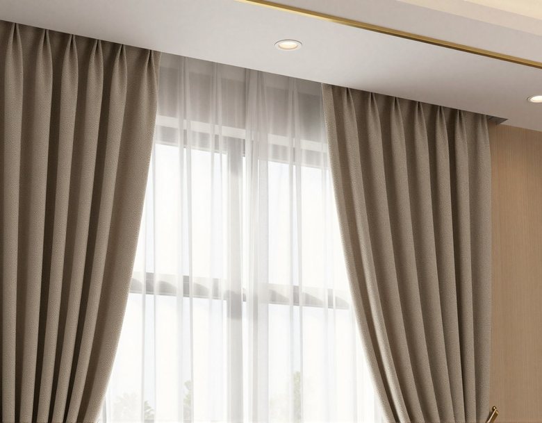 Centre-opening blackout drapes with sheer voile