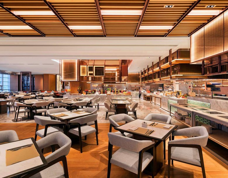 All-day dining — upholstered chairs on timber frames