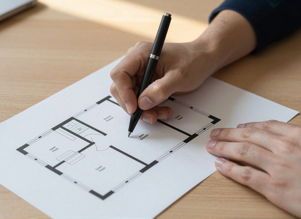Layouts marked up for the designer's approval