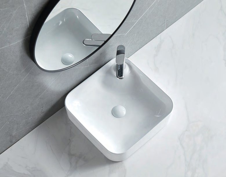 Vessel basin with deck-mounted mixer