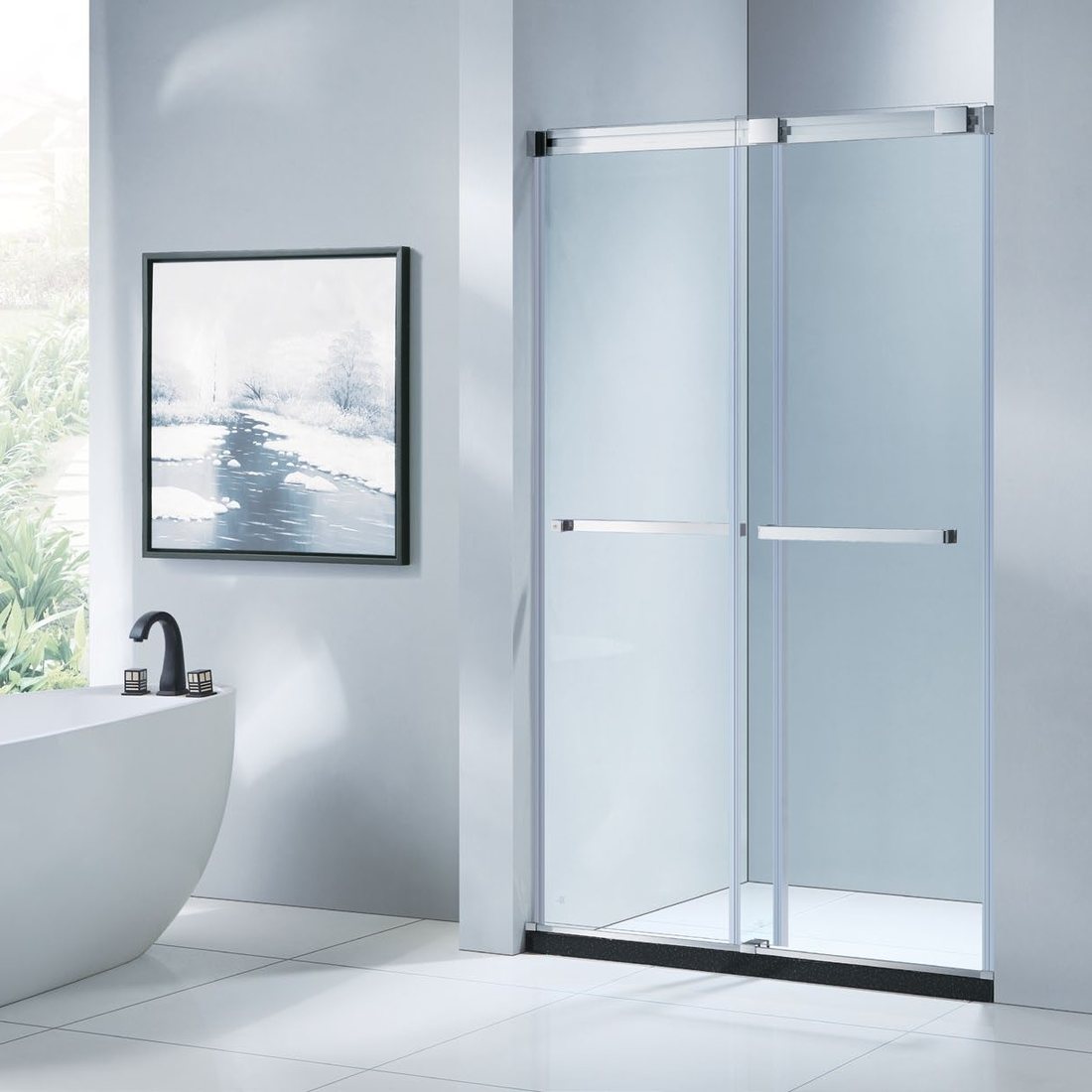 Frameless sliding shower enclosure