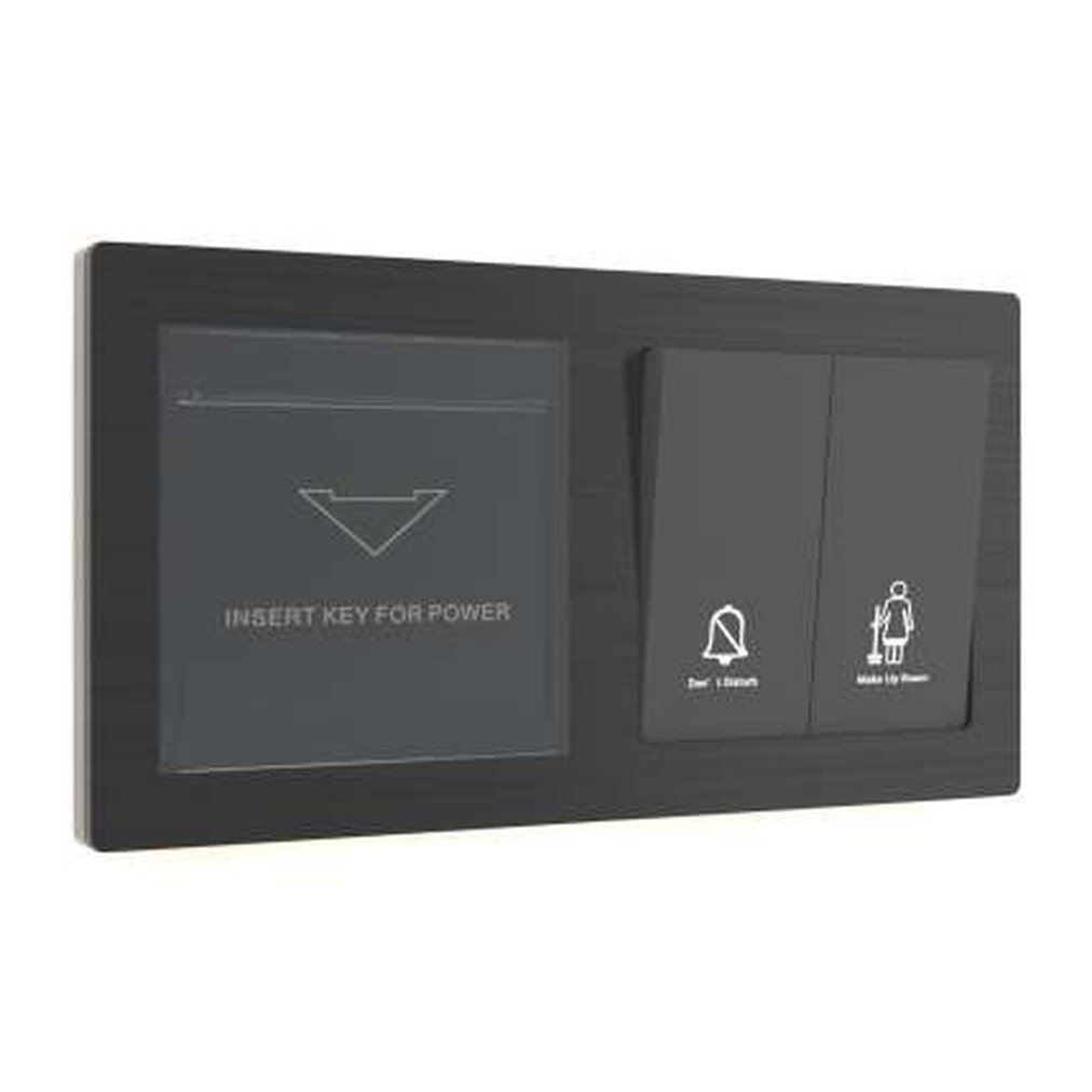 Guest room entrance panel — key card, doorbell, make-up room